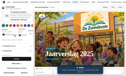 Video: een jaarverslag in Thema Studio opmaken met logo, foto, kleuren en tabelstijlen